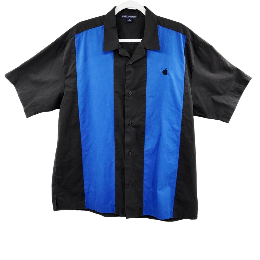 Port Authority Retro Camp Shirt x Microsoft Apple Logo Collab Blue Black Men XL